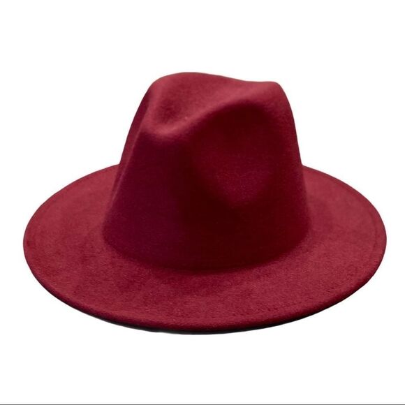 Burgundy Red Wide Brim Dented Crown Black Underneath Fashion Fedora Hat NEW - Picture 3 of 4